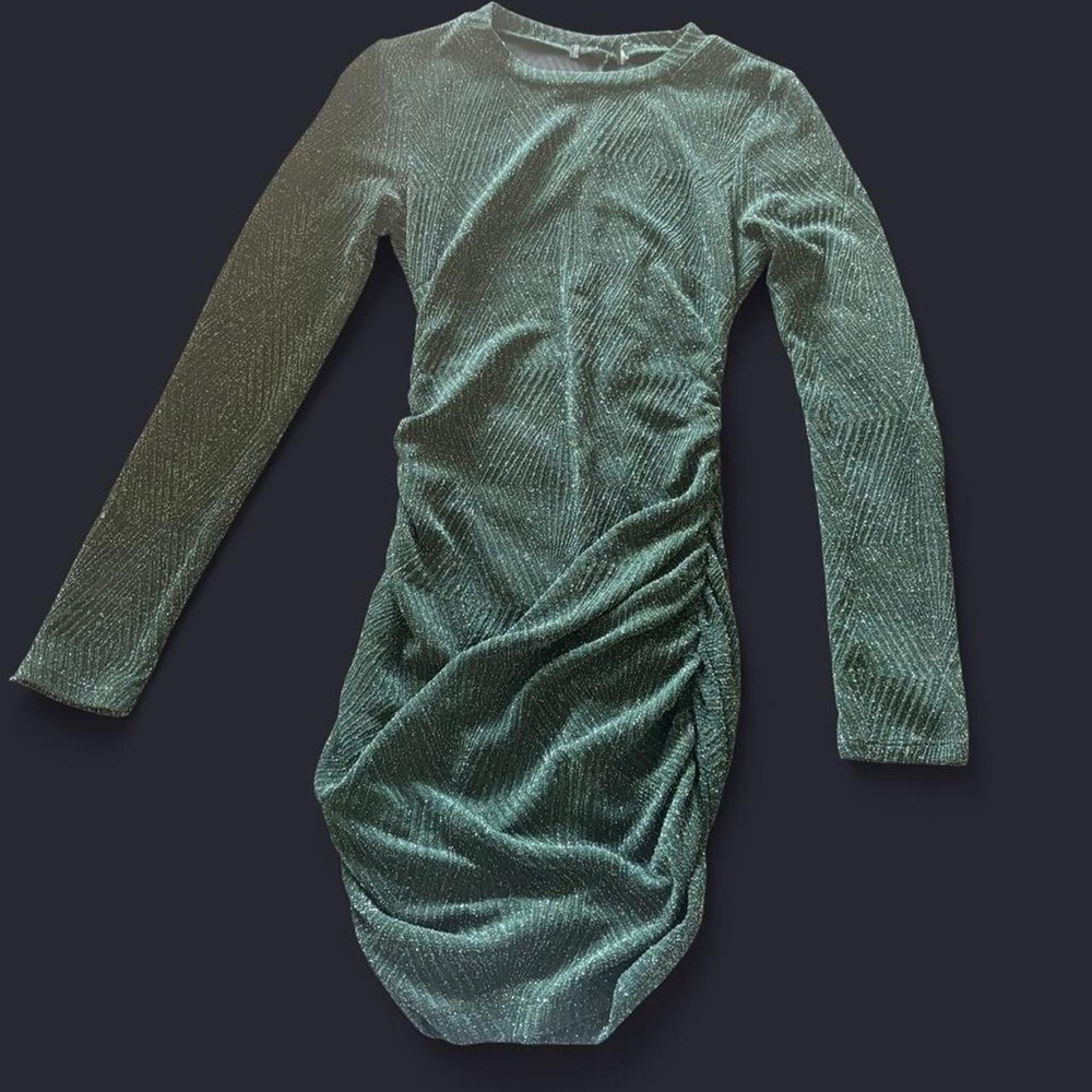 Windsor Green Long-Sleeve Ruched Bodycon Dress
